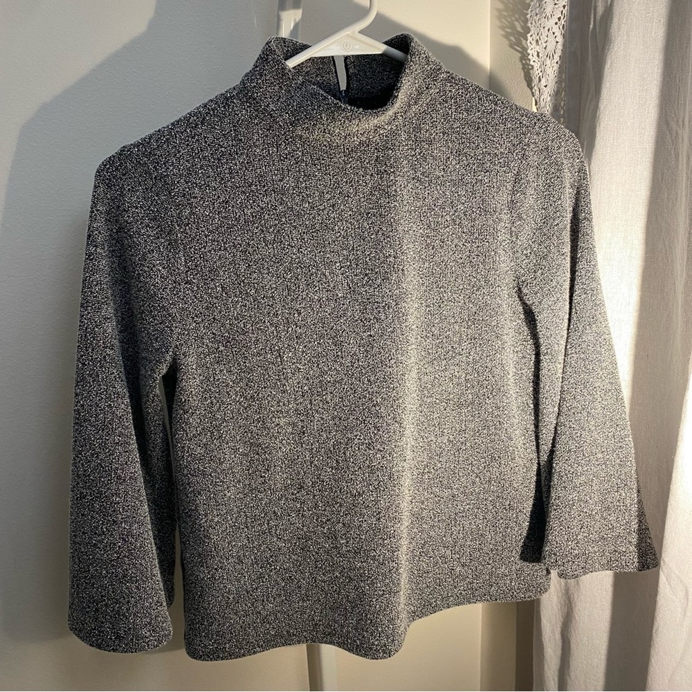 NEW [XS] Ann Taylor Factory Womens Gray Mock Neck Flare Sleeve Petite Sweater